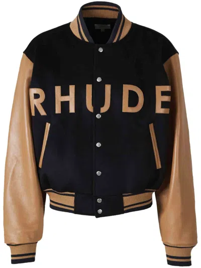 Rhude Mens Navy/camel Brand-appliqué Contrast-sleeve Regular-fit Wool Jacket In Multi