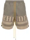 Rhude Straight-leg Logo-appliquéd Striped Cotton-canvas Drawstring Shorts In Green