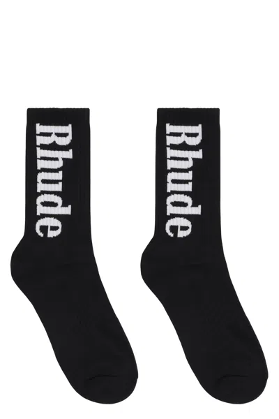 Rhude Logo Cotton Blend Socks In Black