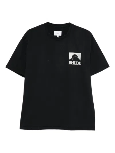 Rhude Logo Crewneck T-shirt With Chest & Back Print In Black