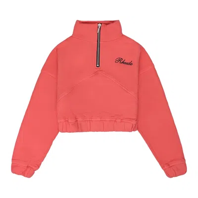 Pre-owned Rhude Logo Cropped Quarter Zip Sweater 'pink' | Women's Size Xs