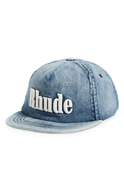 Rhude Logo Denim Baseball Cap In Blue