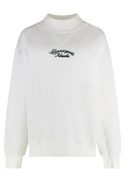 Rhude Logo Detail Cotton Sweatshirt In White