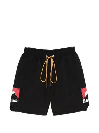Rhude Moonlight Print Nylon Shorts In Black