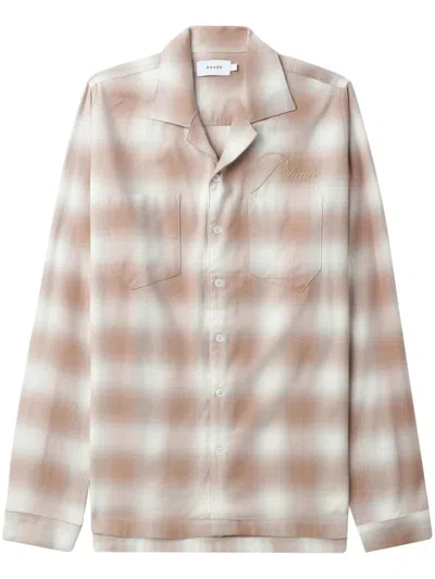 Rhude Logo-embroidered Check-print Shirt In Gray