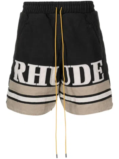 RHUDE LOGO-EMBROIDERED COTTON SHORTS