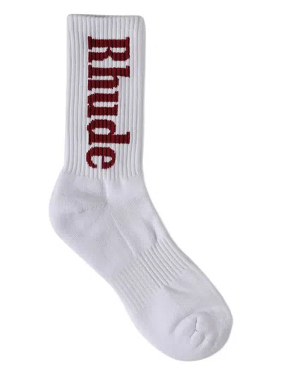 Rhude Logo-embroidered Crew Socks In White