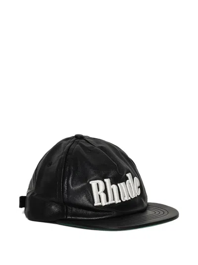 Rhude Logo-embroidered Leather Baseball Cap In Black