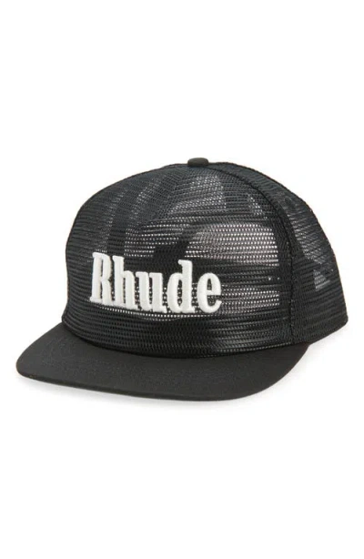 Rhude Logo Embroidered Snapback Trucker Hat In Black