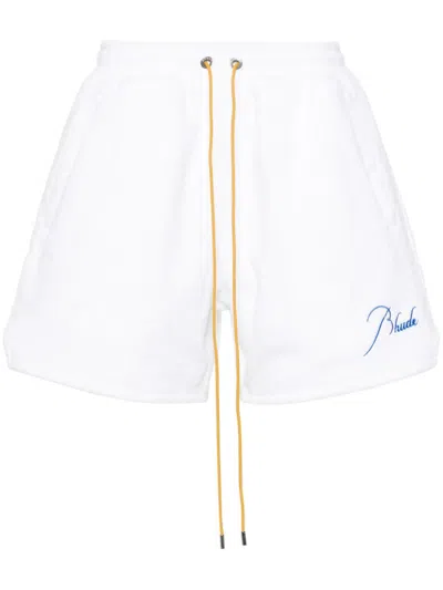 Rhude Logo-embroidered Towelling-finish Shorts In White
