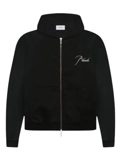 Rhude Logo-embroidered Zip-up Hoodie In Black