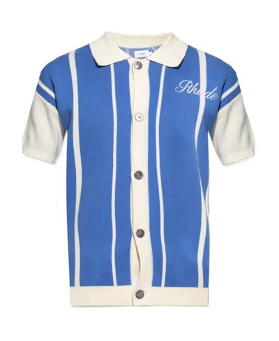 Rhude Logo-embroidery Striped Polo Shirt In Blue