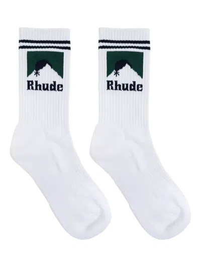 Rhude Logo-intarsia Socks In White