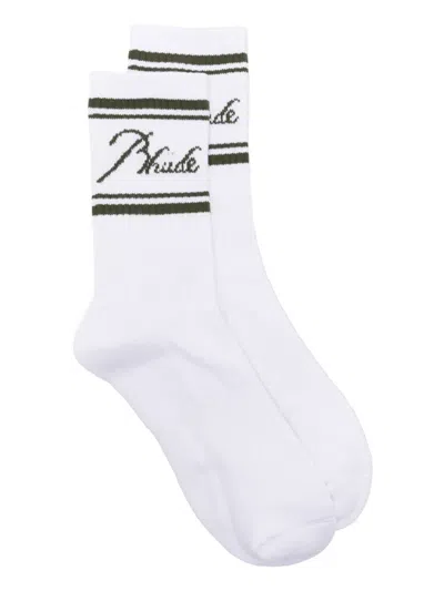 Rhude Logo-intarsia Socks In White