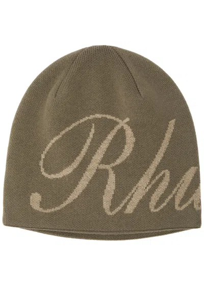 Rhude Logo-intarsia Wool-blend Beanie In Brown