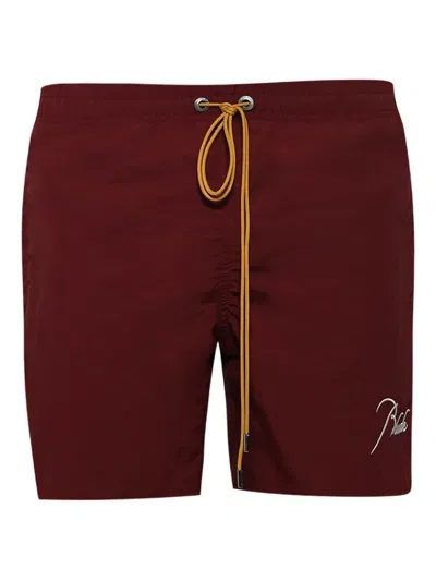 Rhude Badeshorts Mit Logo In Burgundy