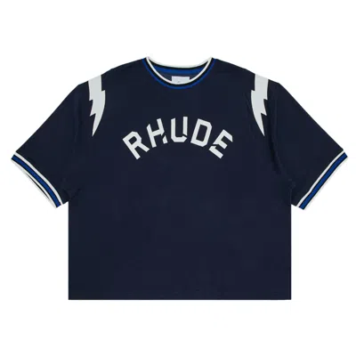 Pre-owned Rhude Logo Lightning Ringer Tee 'navy/white' | Blue | Men's Size M