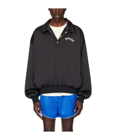 Rhude Logo Long-sleeved Polo Shirt In Black