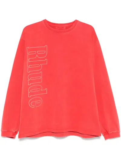 Rhude Logo Longsleev Sweatshirt In Red