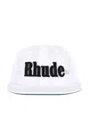 Rhude Logo Embroidered Mesh Snapback Baseball Cap In White