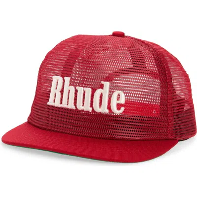 Rhude Logo Mesh Snapback Ball Cap In Red