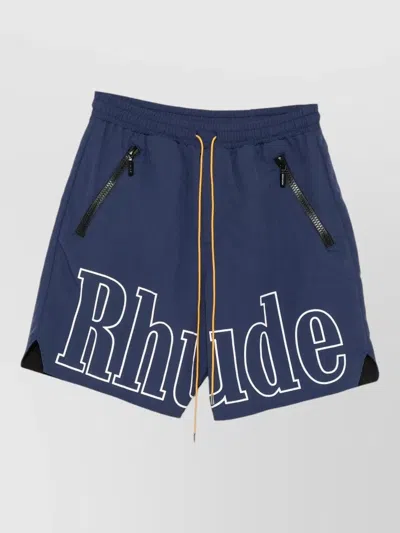 Rhude Logo Nylon Beach Shorts Multiple Pockets In Blue