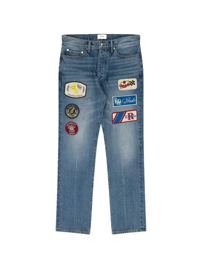 Rhude Logo-patch Jeans In Blue