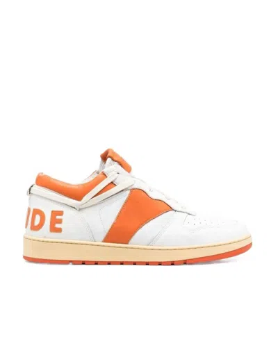 Rhude Logo-patch Leather Sneakers In White