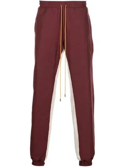 Rhude Logo-patch Stripe-detail Trackpants In Brown