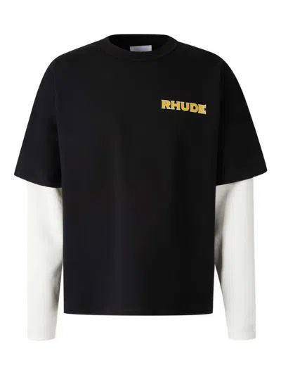 Rhude Layered Long Sleeve T-shirt Print In Black