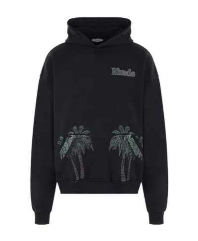 Rhude Logo-print Long-sleeve Hoodie In Black