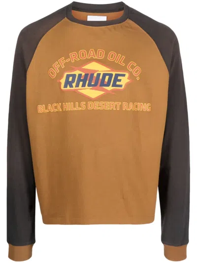 Rhude Logo-print Two-tone Stretch-cotton T-shirt In Black