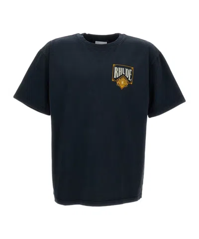Rhude Logo Printed Crewneck T-shirt In Blue