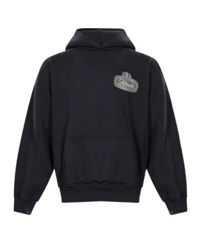 Rhude Logo Printed Long-sleeved Hoodie In Black