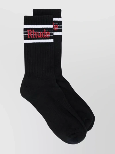 Rhude Logo Stripe Athletic Sock In Black