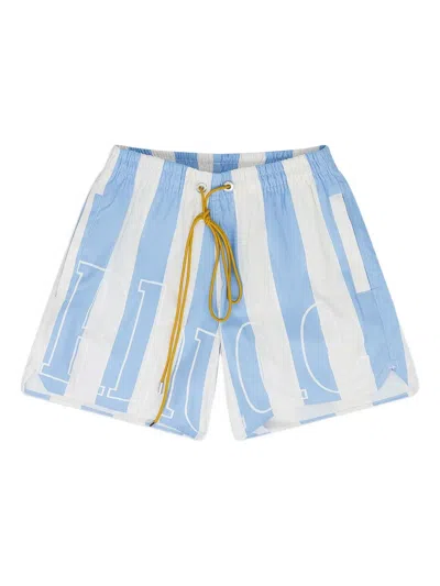 Rhude Logo Striped Swim Trunks In Blue