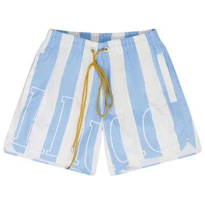 Pre-owned Rhude Logo Striped Swim Trunks 'blue' | Men's Size Xxl