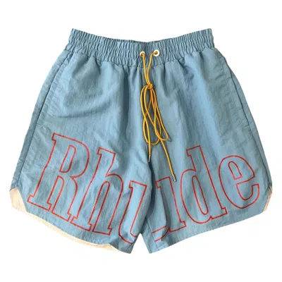 Pre-owned Rhude Logo Track Short 'baby Blue/red' | Men's Size Xl
