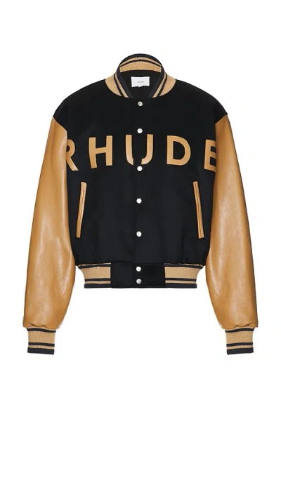 Rhude Mens Navy/camel Brand-appliqué Contrast-sleeve Regular-fit Wool Jacket In Multi