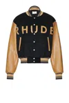 Rhude Mens Navy/camel Brand-appliqué Contrast-sleeve Regular-fit Wool Jacket In Navy & Camel