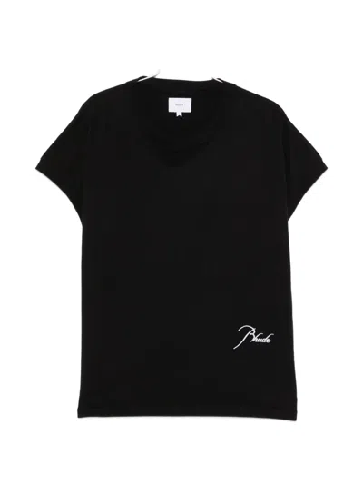 Rhude Logo-embroidered Cap-sleeve T-shirt In Black