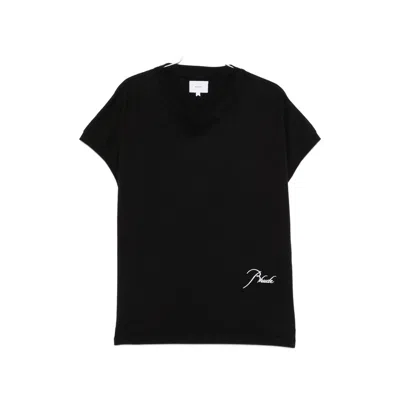 Rhude Logo-embroidered Cap-sleeve T-shirt In Black