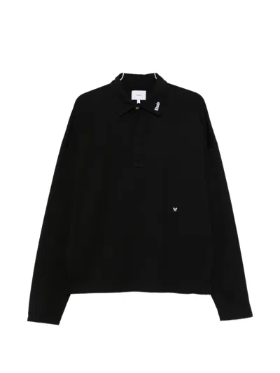 Rhude Logo-embroidered Long-sleeve Polo Shirt In Black