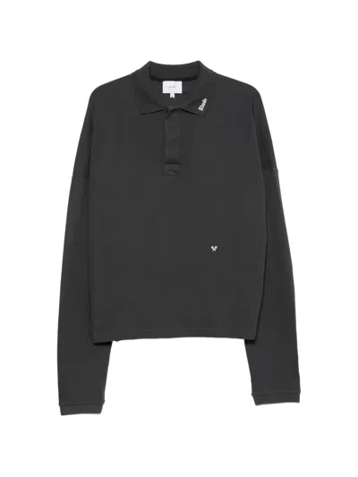 Rhude Logo-embroidered Long-sleeve Polo Shirt In Gray
