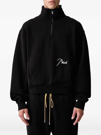 Rhude Logo-embroidered Quarter-zip Sweater In Black