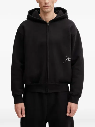 Rhude Logo-embroidered Zip-up Hoodie In Black