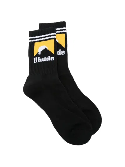 Rhude Logo-intarsia Moonlight Socks In Black
