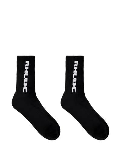 Rhude Tripoli Racing Logo-intarsia Socks In Black