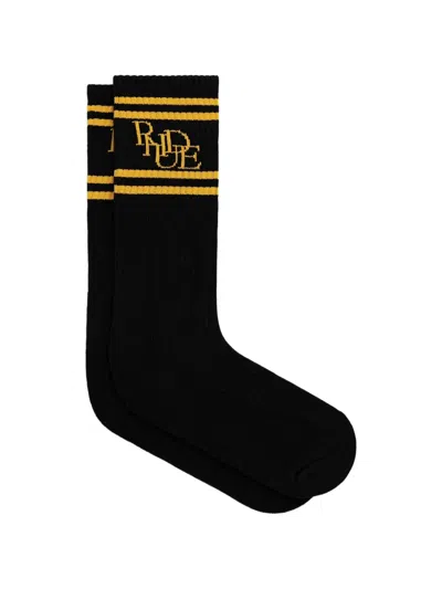 Rhude Logo-intarsia Striped Socks In Black