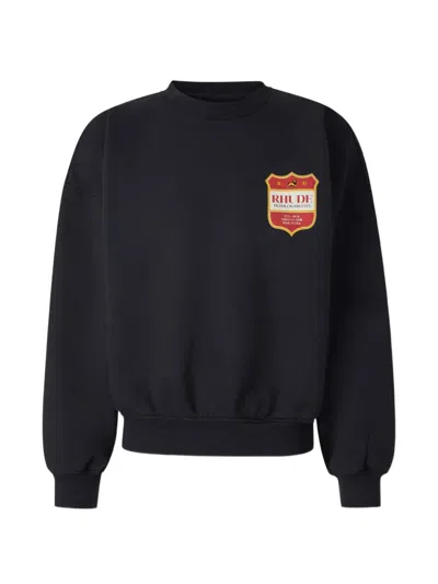 Rhude Black Filatro Crest Cotton Logo Printed Sweatshirt In Blue